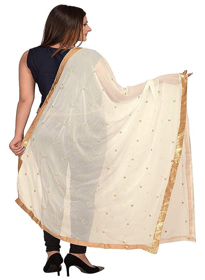 themilestocks Woman's Embroidered Chiffon Dupatta Scarf Shawl Wrap Soft Indian Bridal Wedding (Off White) - Image 3